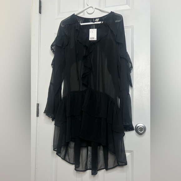 H&M Flounced Chiffon Black Dress - Picture 4 of 11